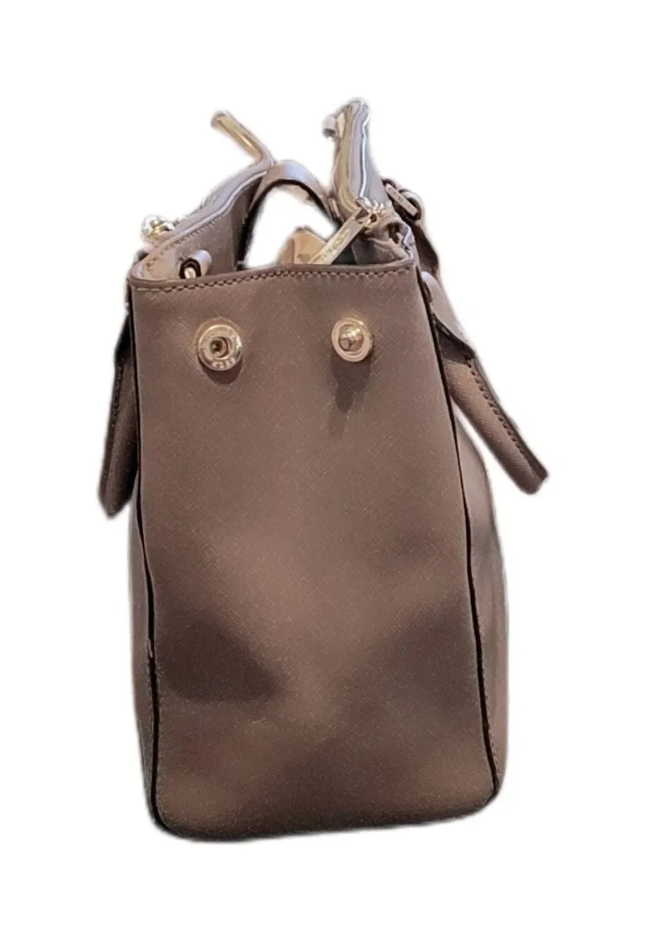 MICHAEL KORS Camel Tan Saffiano Leather & Gold Hardware Top Handle Bag